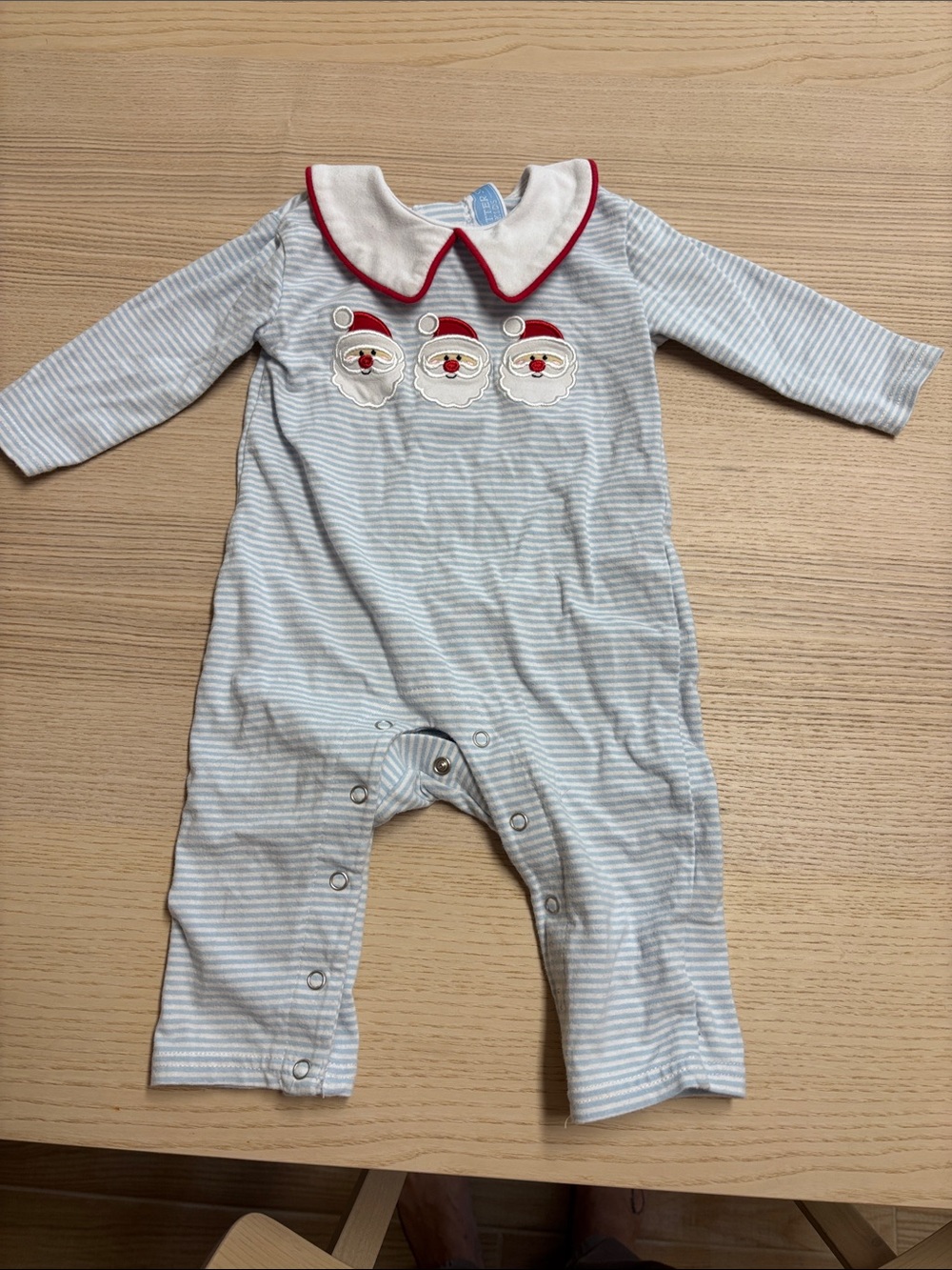 Striped Blue Santa Applique Baby One-Piece Bodysuit